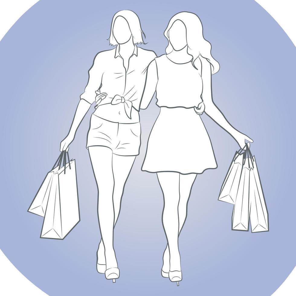 Shopping Female Outline Design. vector