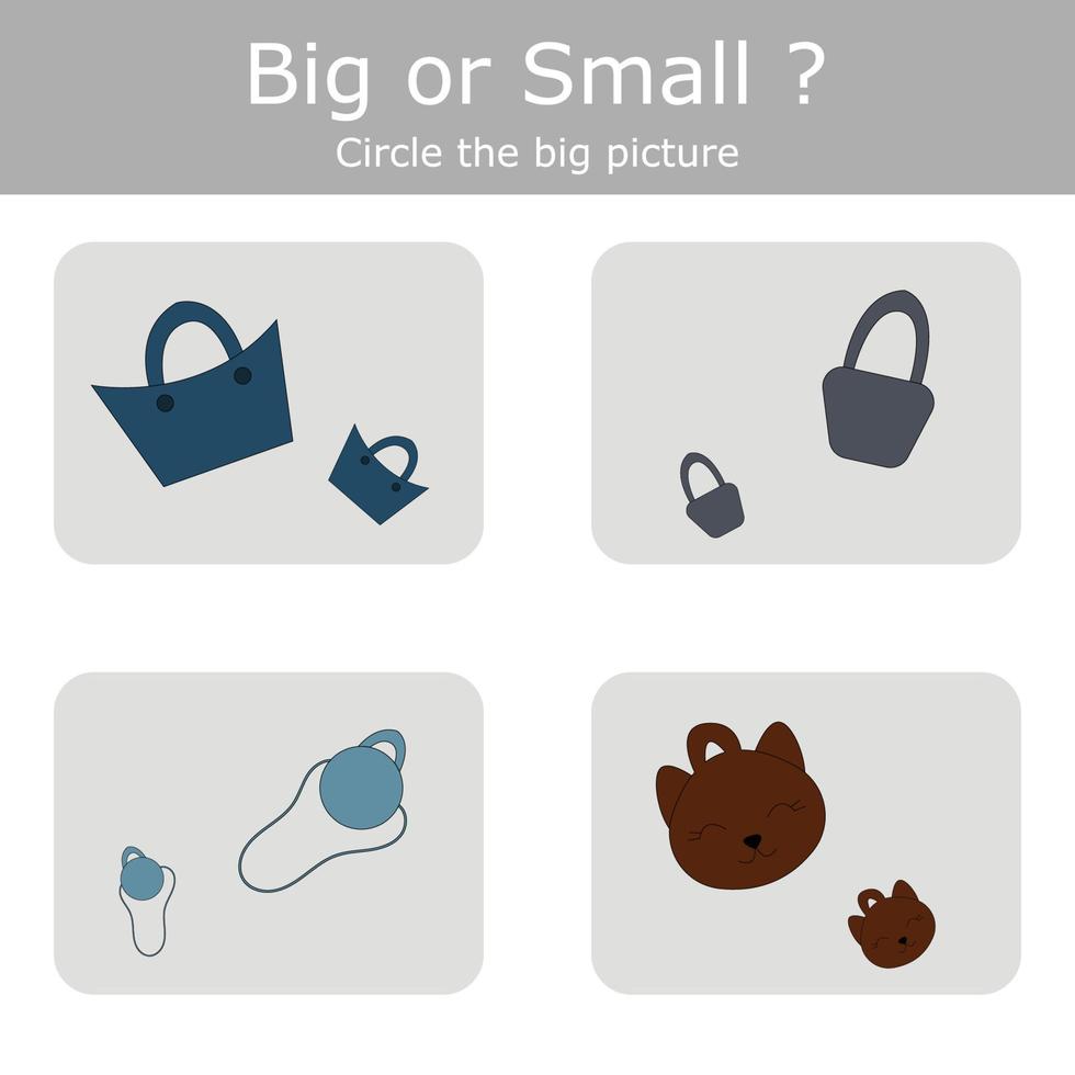 Match the bags by size big or small. Children's educational game. vector