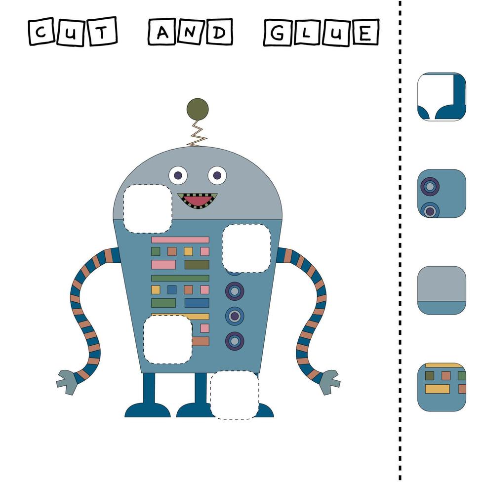 Cut out and glue roobot. Educational game for children. Vector template.