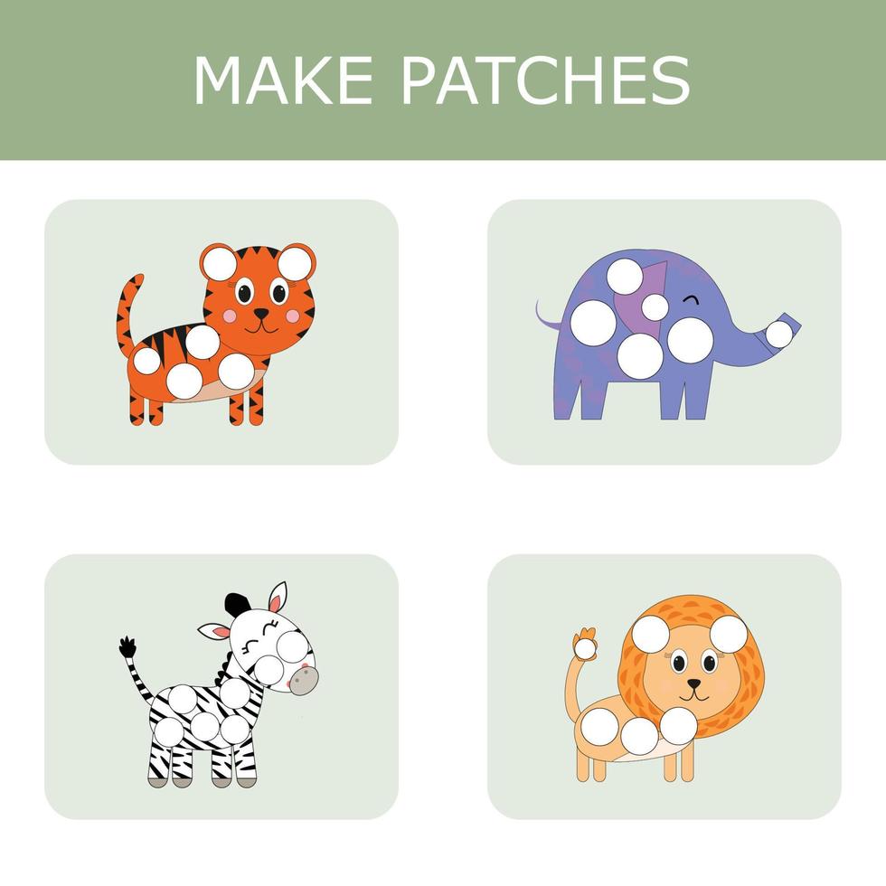 Make a patch out of paper or plasticine, a game for children, the development of fine motor skills. Worksheet for printing. Educational game for children. vector