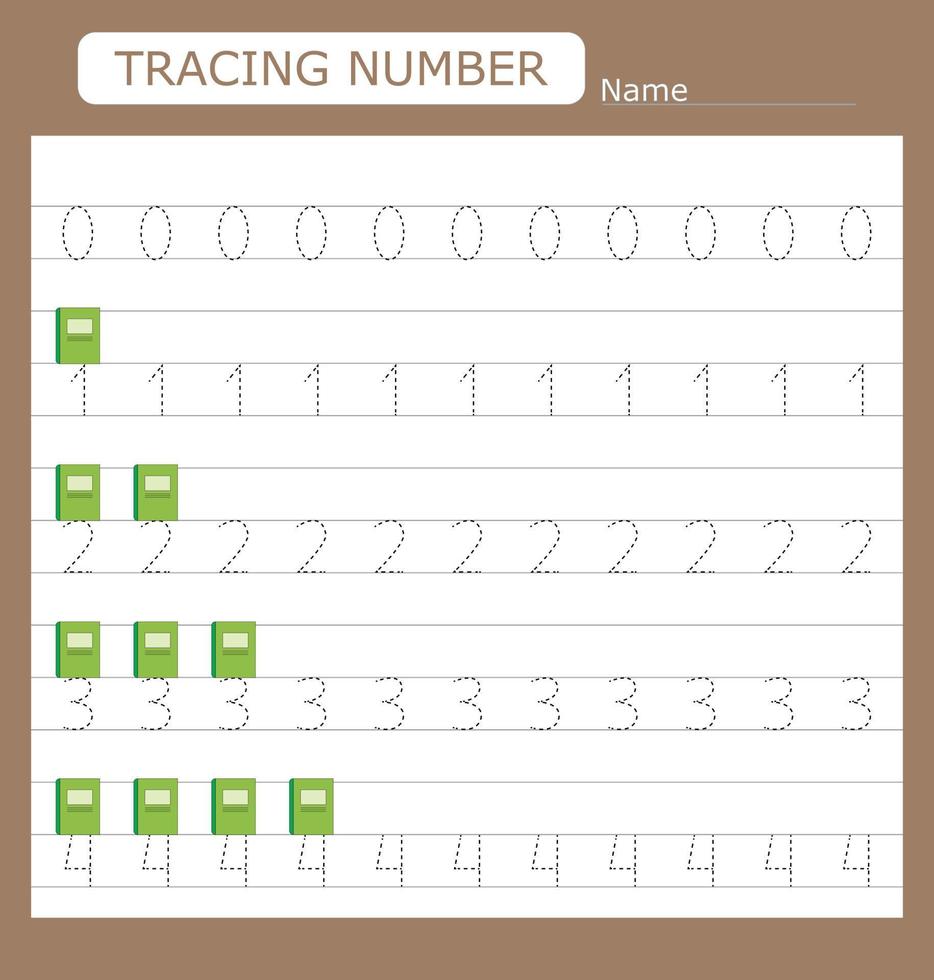 números para niños. hoja de trabajo para jardín de infantes y preescolar. entrenamiento para escribir y contar números con cuadernos vector