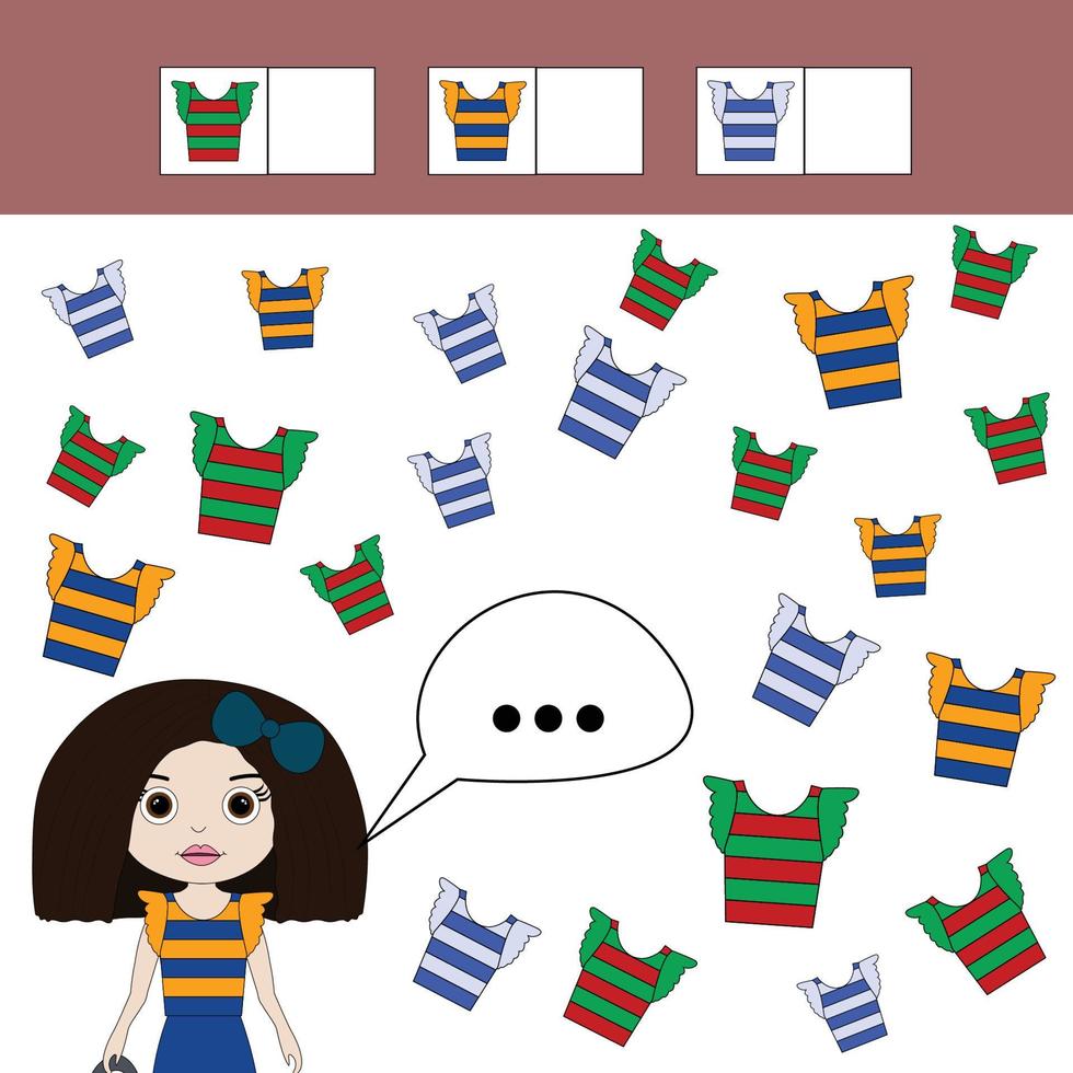How many counting game with colorful t shirts. Worksheet for preschool kids, kids activity sheet, printable worksheet vector