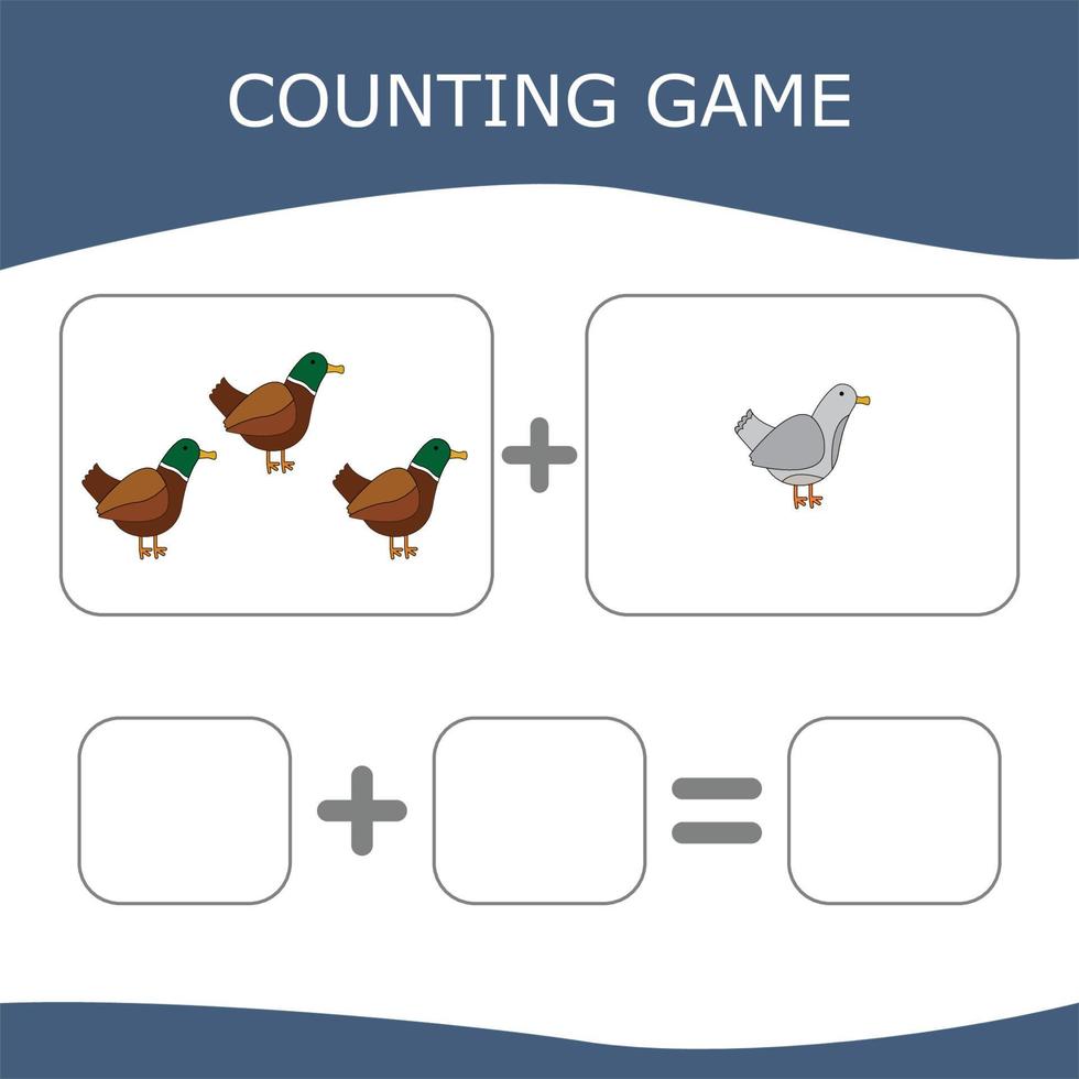 Counting Game for Preschool Children. Worksheet for preschool kids, kids activity sheet, printable worksheet vector