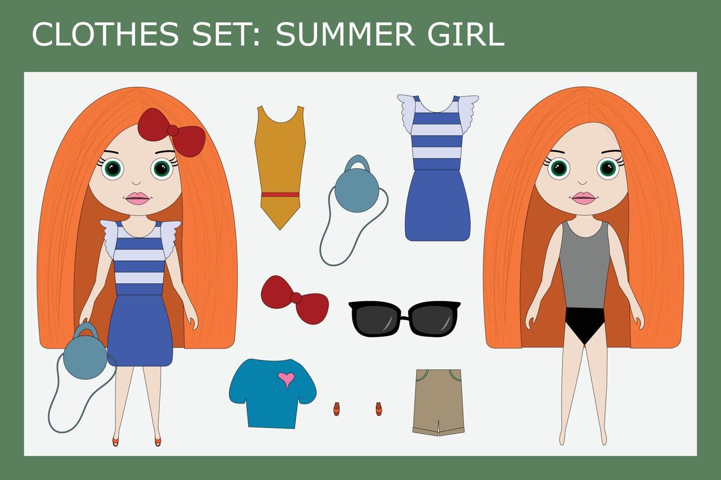 A set of clothes for a little beautiful girl for the summer vector