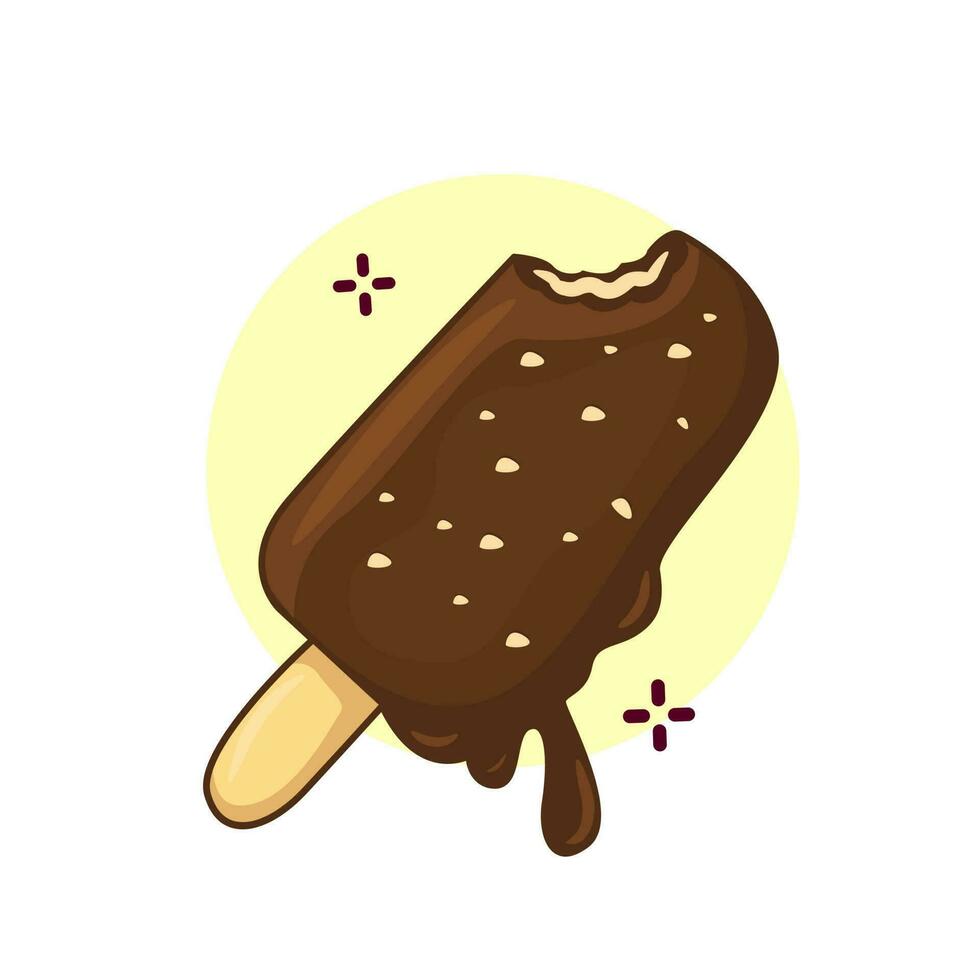 ilustración gráfica vectorial de helado de chocolate con maní rallado y marcas de mordedura vector