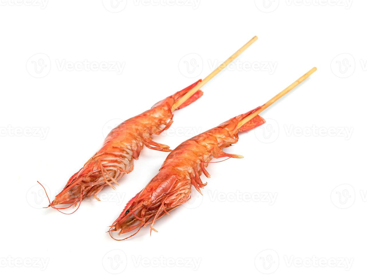 roasted prawn with skewer isolated on white background ,grilled shrimp photo