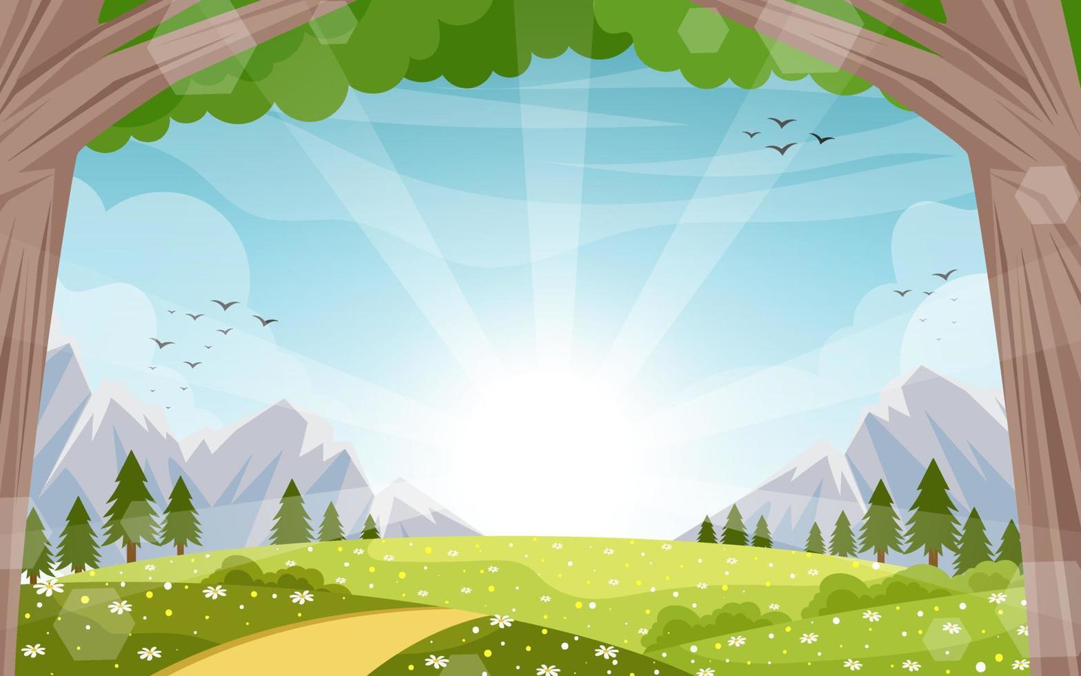 Drawn flat spring landscape background vector