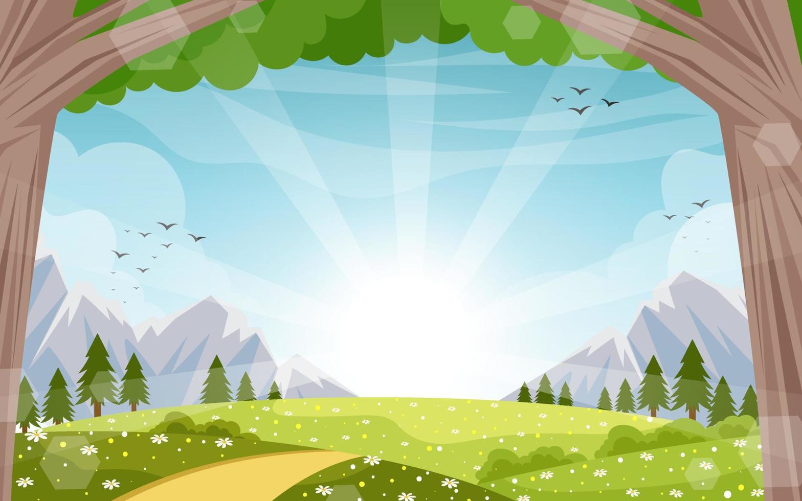 Drawn flat spring landscape background vector