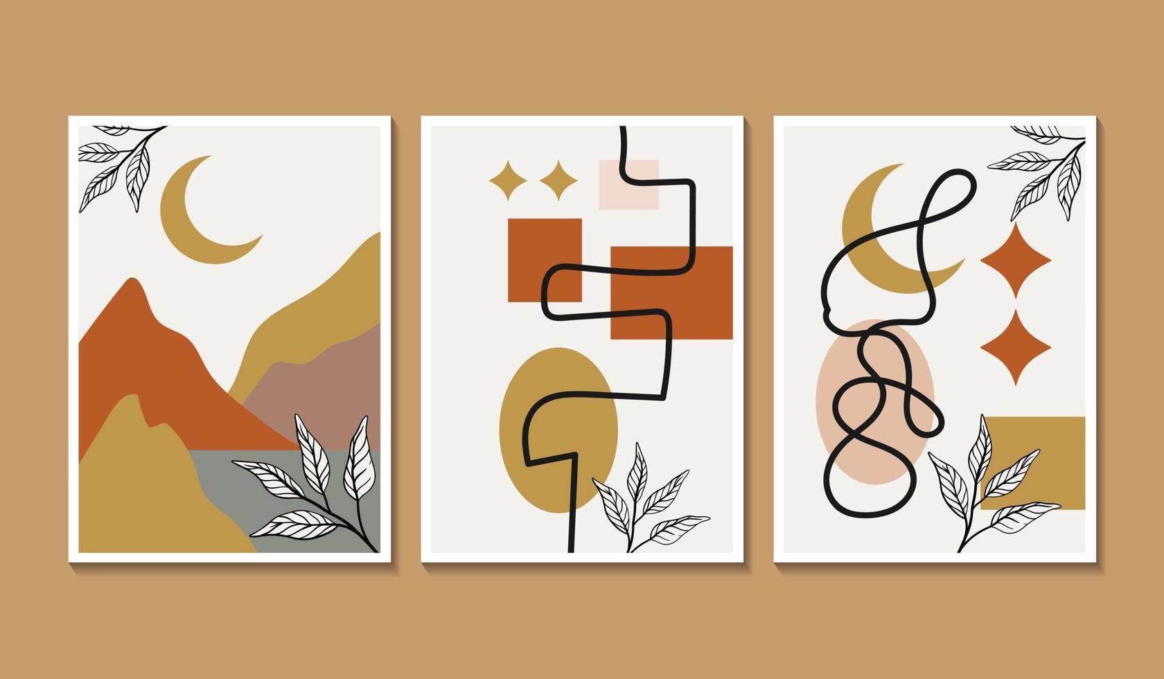 Hand drawn flat design boho wall art set vector