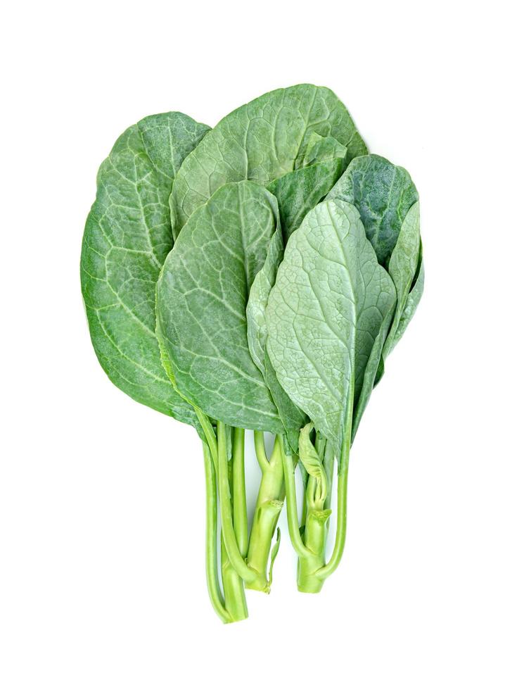 Chinese kale isolated on white background ,Green leaves of collards pattern photo
