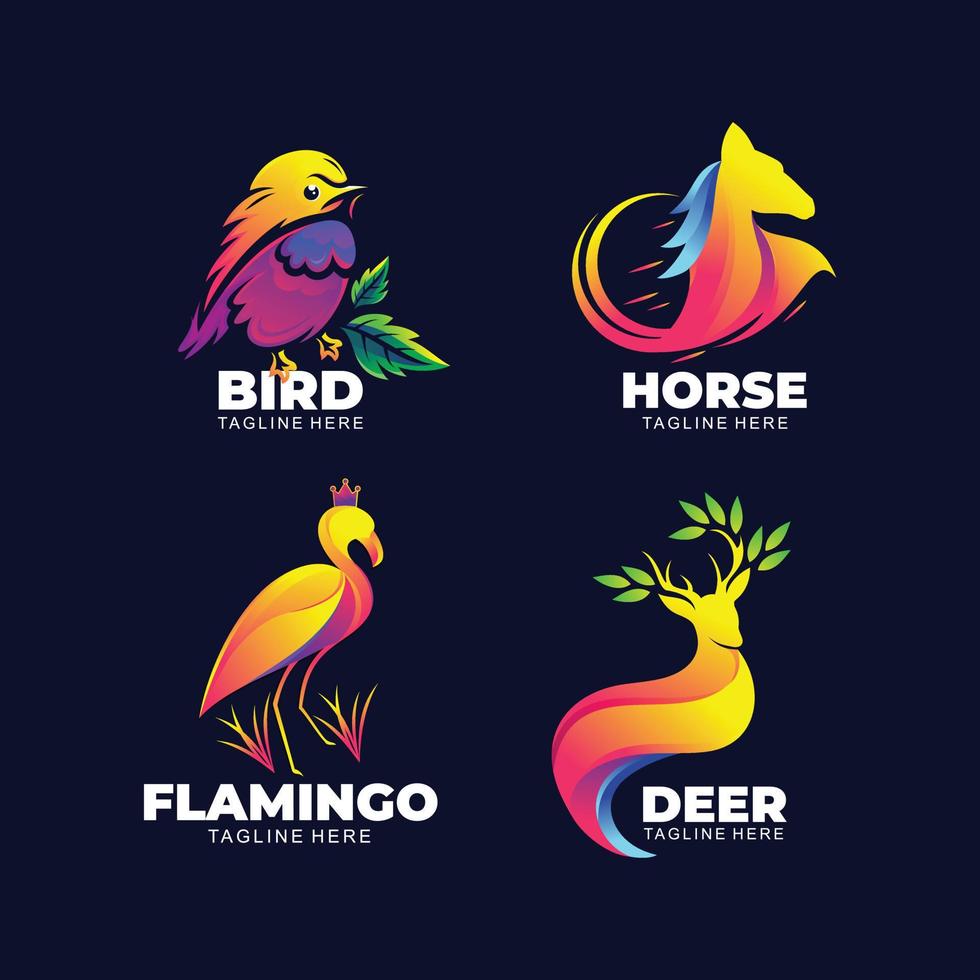 conjunto de logotipo creativo animal con diseño de color moderno vector