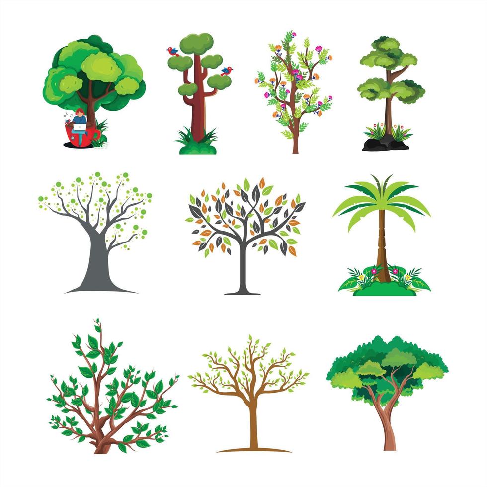 Trees collection design vector and illustration set