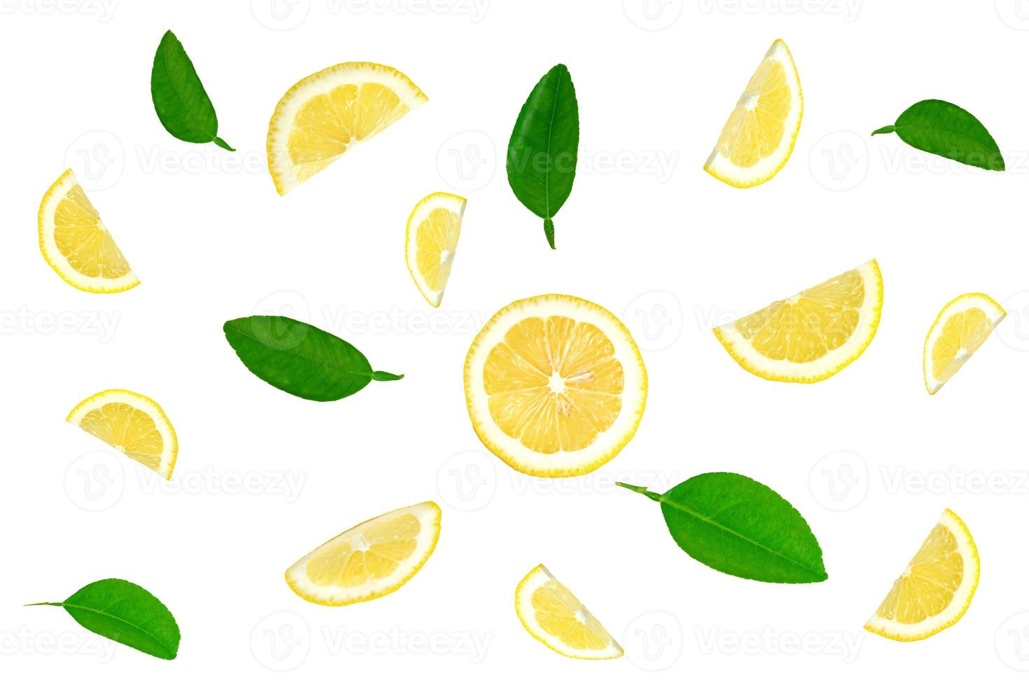 Lemon with leaf isolated on white background photo