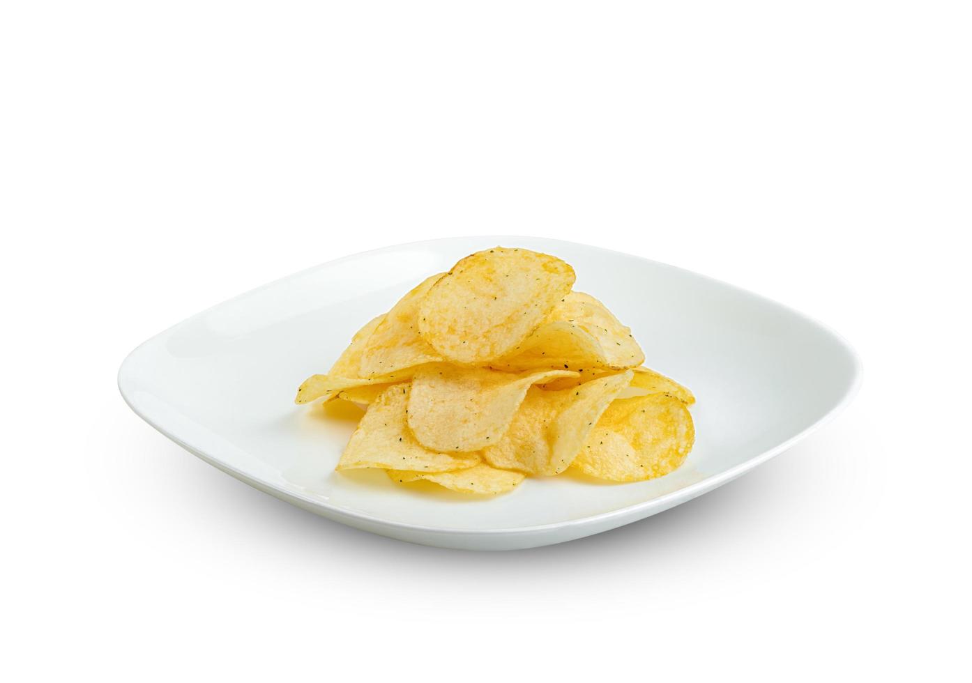 potato chips in plate isolated on white background ,include clipping path photo