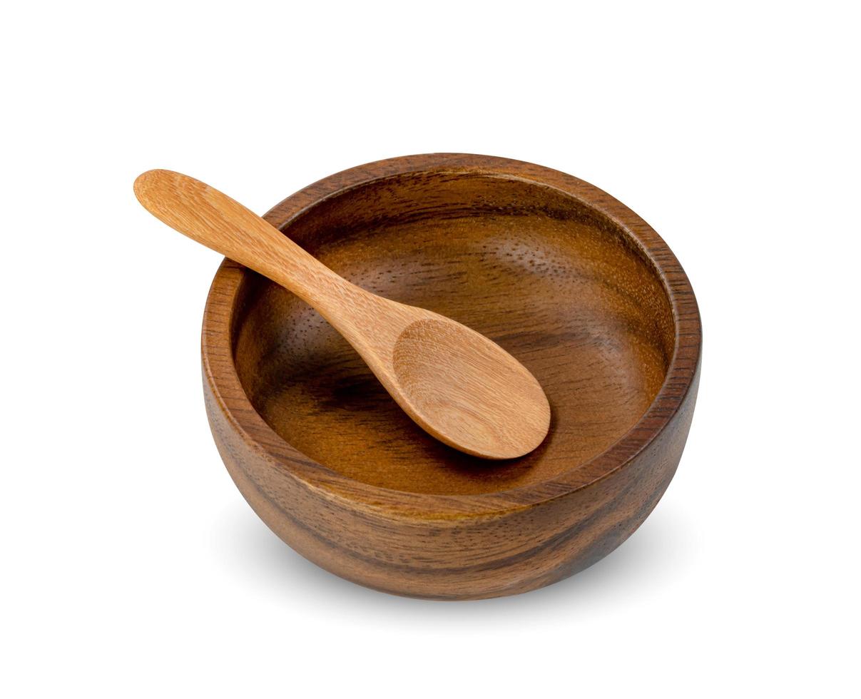 Wooden bowl and spoon isolated on white background ,include clipping path photo