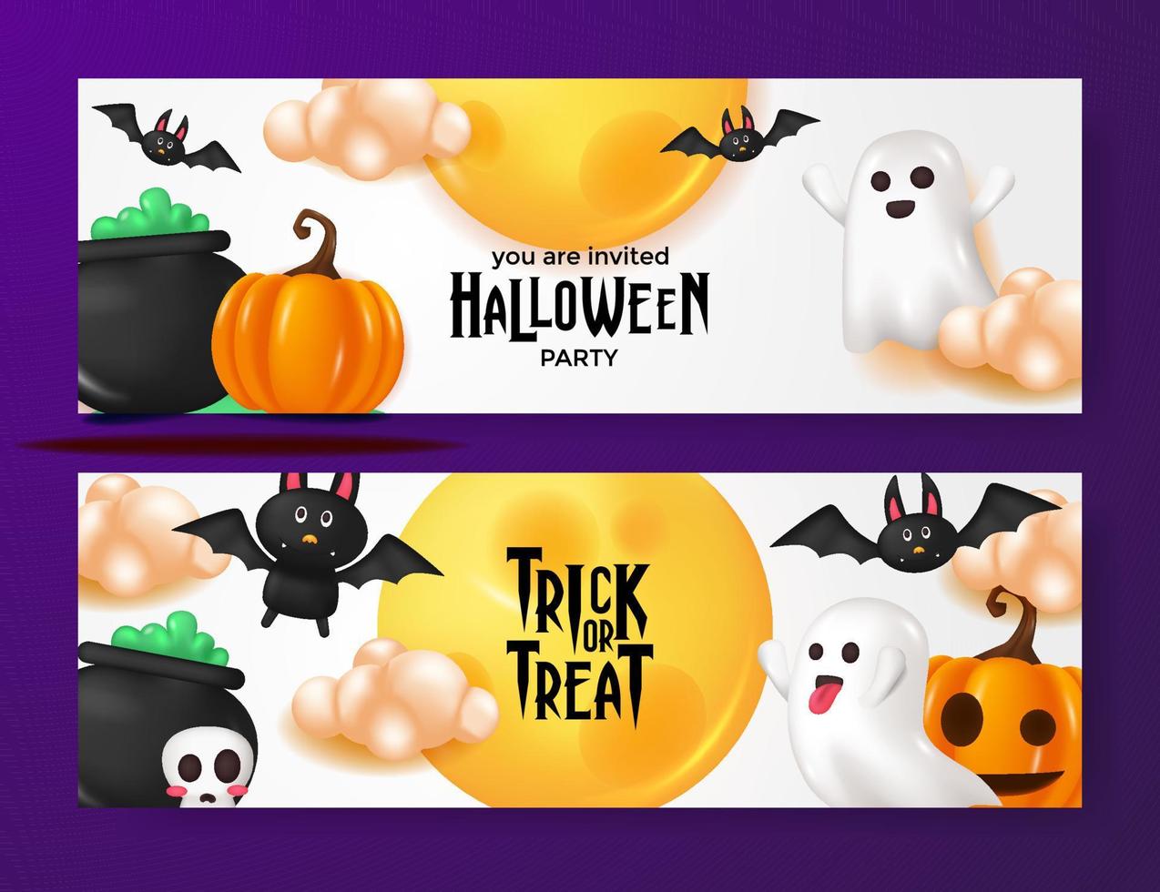 happy halloween and trick or treat invitation with moon spirit pumpkin cauldron element vector