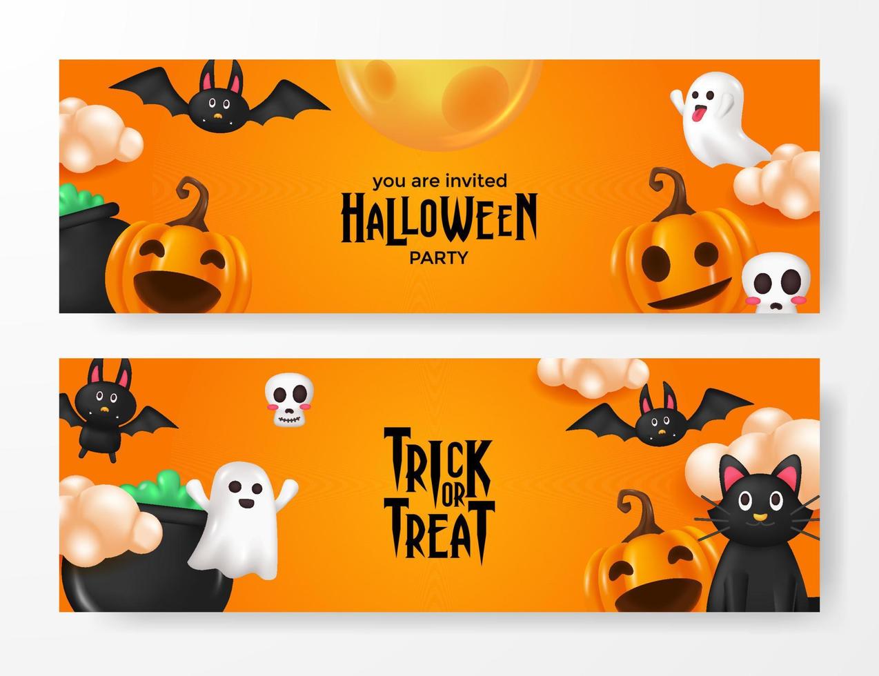 happy halloween party invitation with cute 3d ghost spirit illustration element template vector