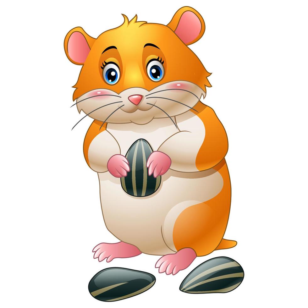 Cute hamster holding sunflower seeds vector