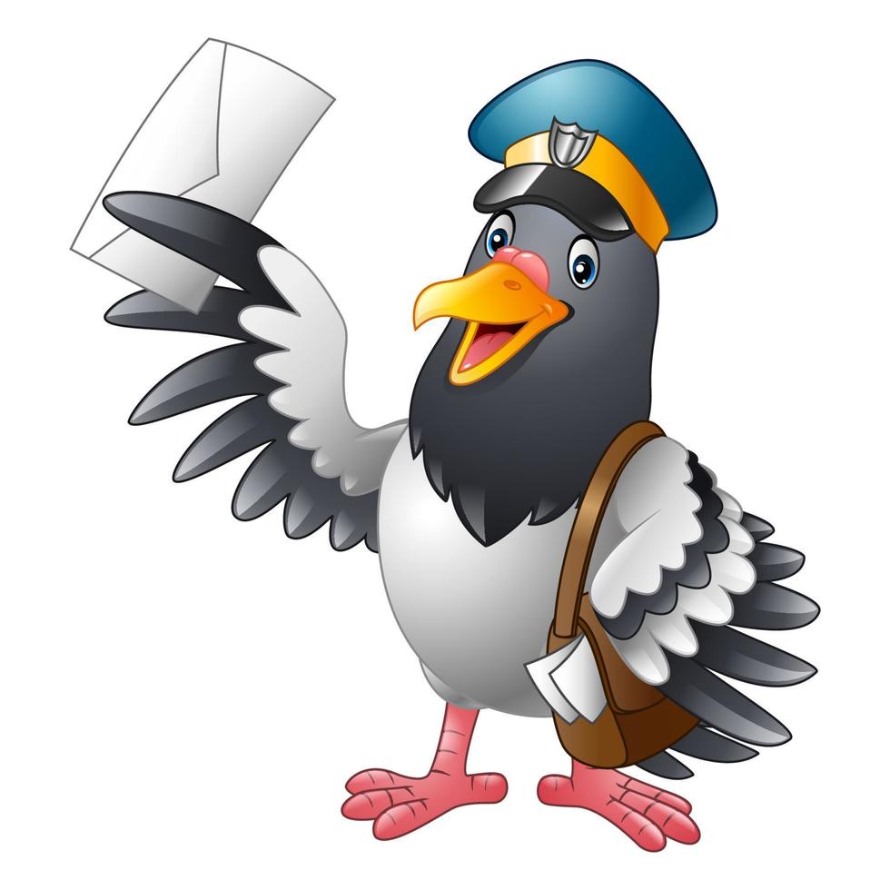 carta de entrega de pájaro paloma divertida de dibujos animados vector