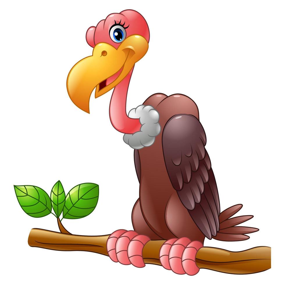 Cartoon Vulture on a tree branch vector