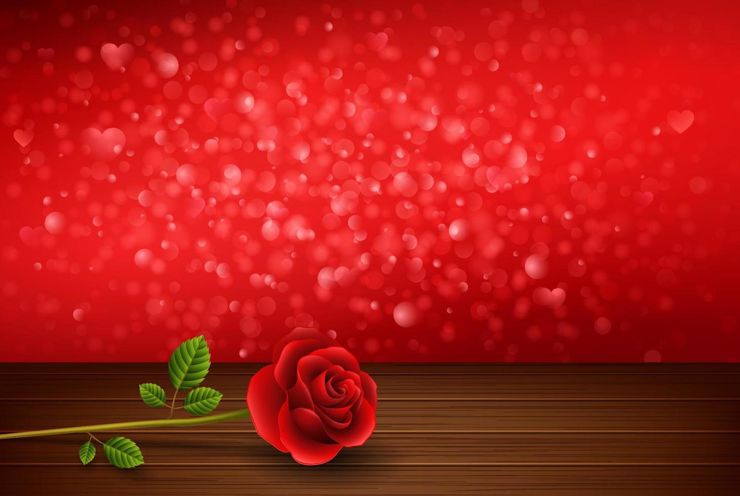 Valentines day background with roses above wooden table vector