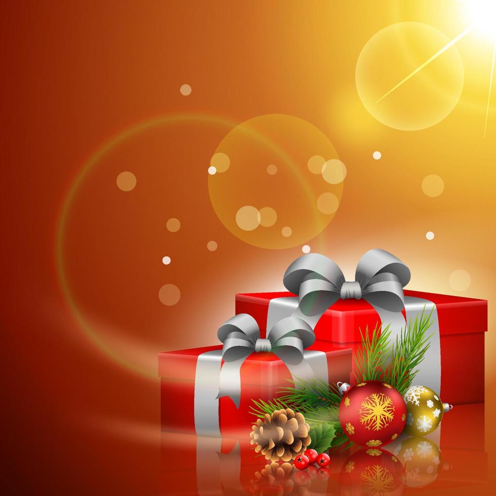 Christmas background with gift box and Christmas ball vector