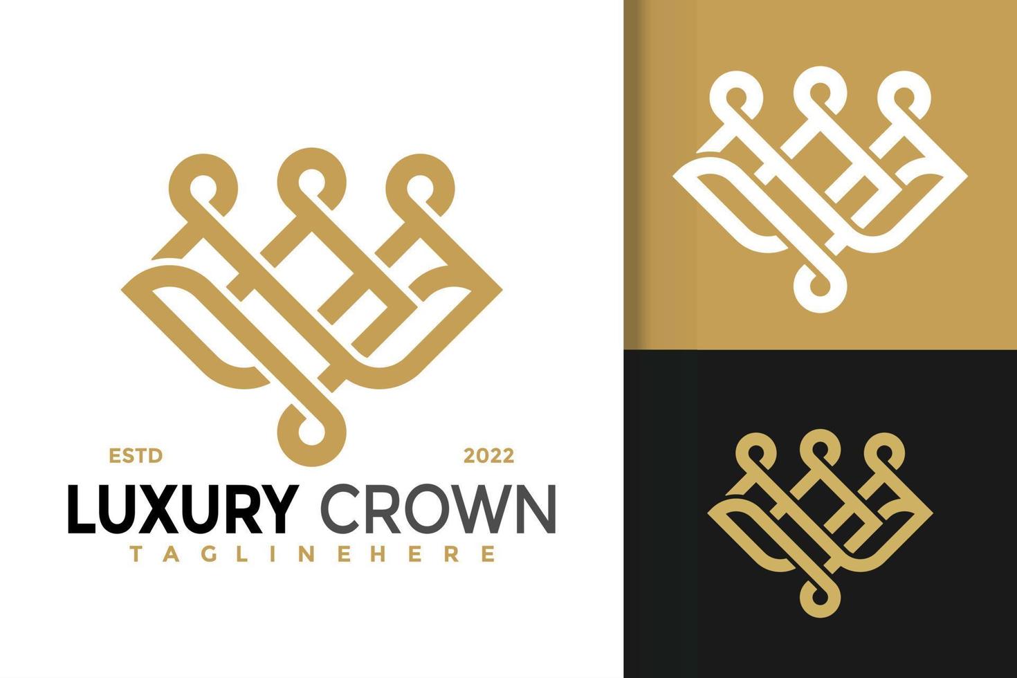 diseño de logotipo de corona real de lujo, vector de logotipos de identidad de marca, logotipo moderno, plantilla de ilustración vectorial de diseños de logotipo