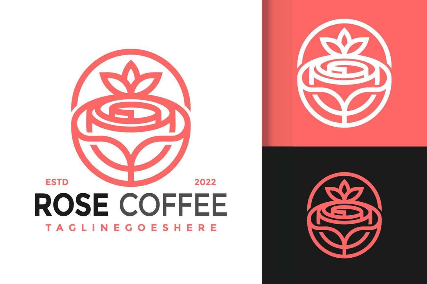 diseño de logotipo de café de flor de rosa, vector de logotipos de identidad de marca, logotipo moderno, plantilla de ilustración vectorial de diseños de logotipos