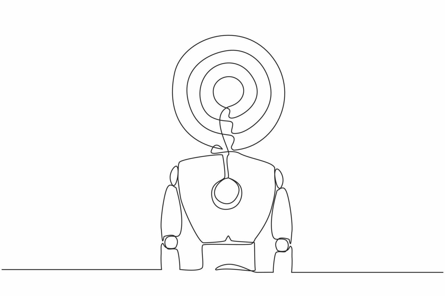 Single one line drawing robot with target instead of head. Future technology development. Artificial intelligence and machine learning process. Continuous line draw design graphic vector illustration