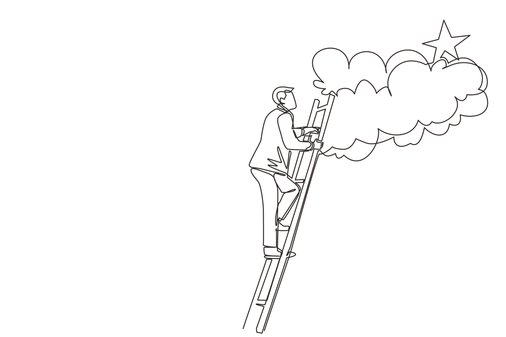 Single continuous line drawing businessman climbing ladder to reach out
