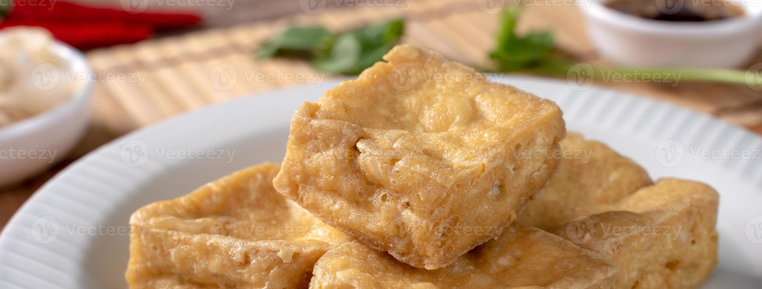 Deep fried stinky tofu with pickled cabbage street food in Taiwan. photo