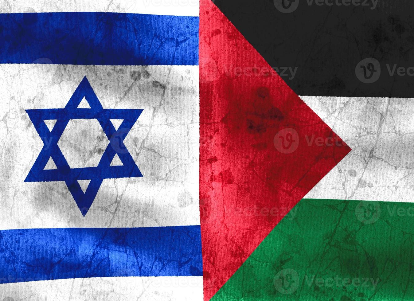 Palestine confrontation with Israel. Concept of flags. War and military. Grunge vintage cracks retro style photo