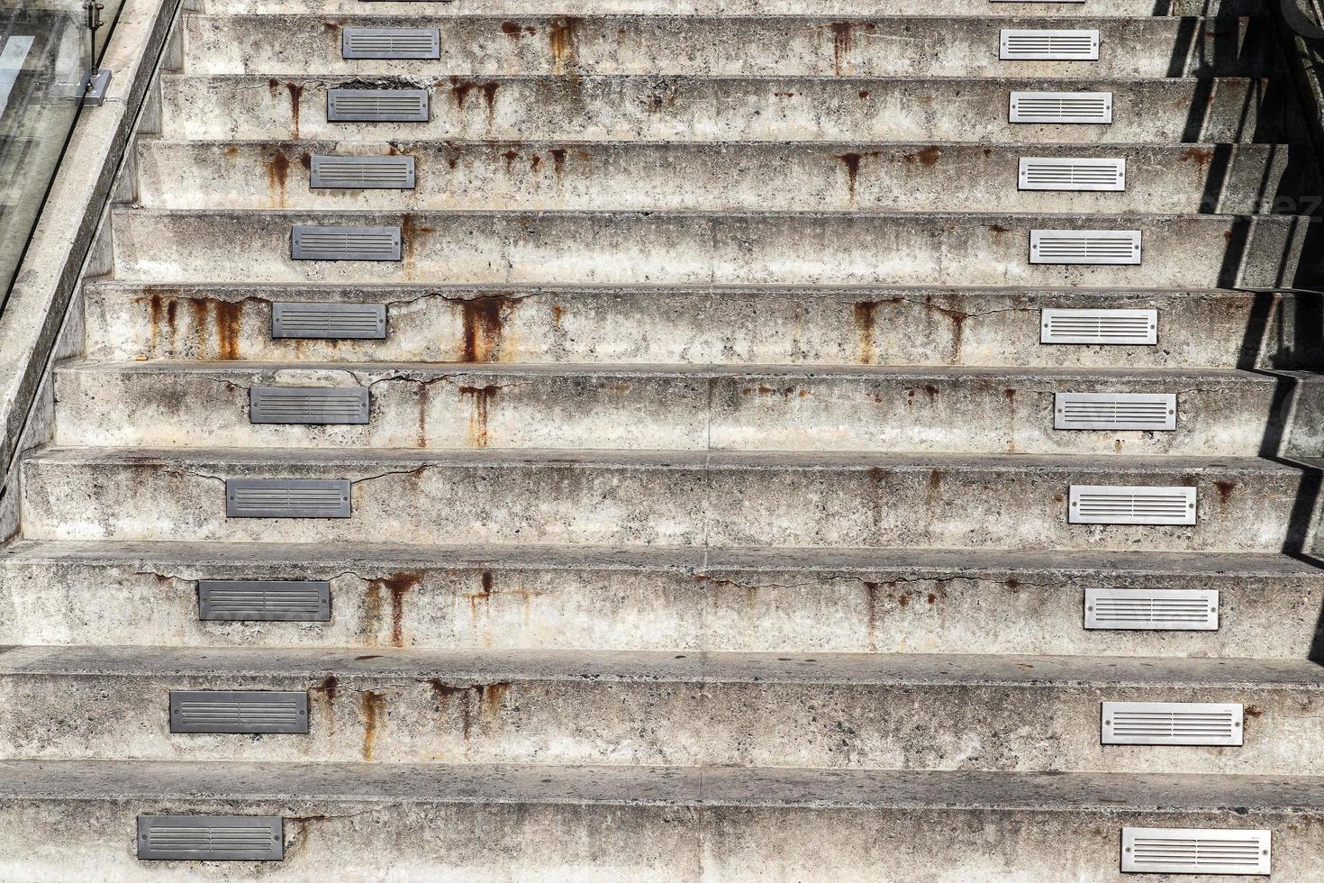 Different outdoor views on concrete, wooden and metal stairways. photo