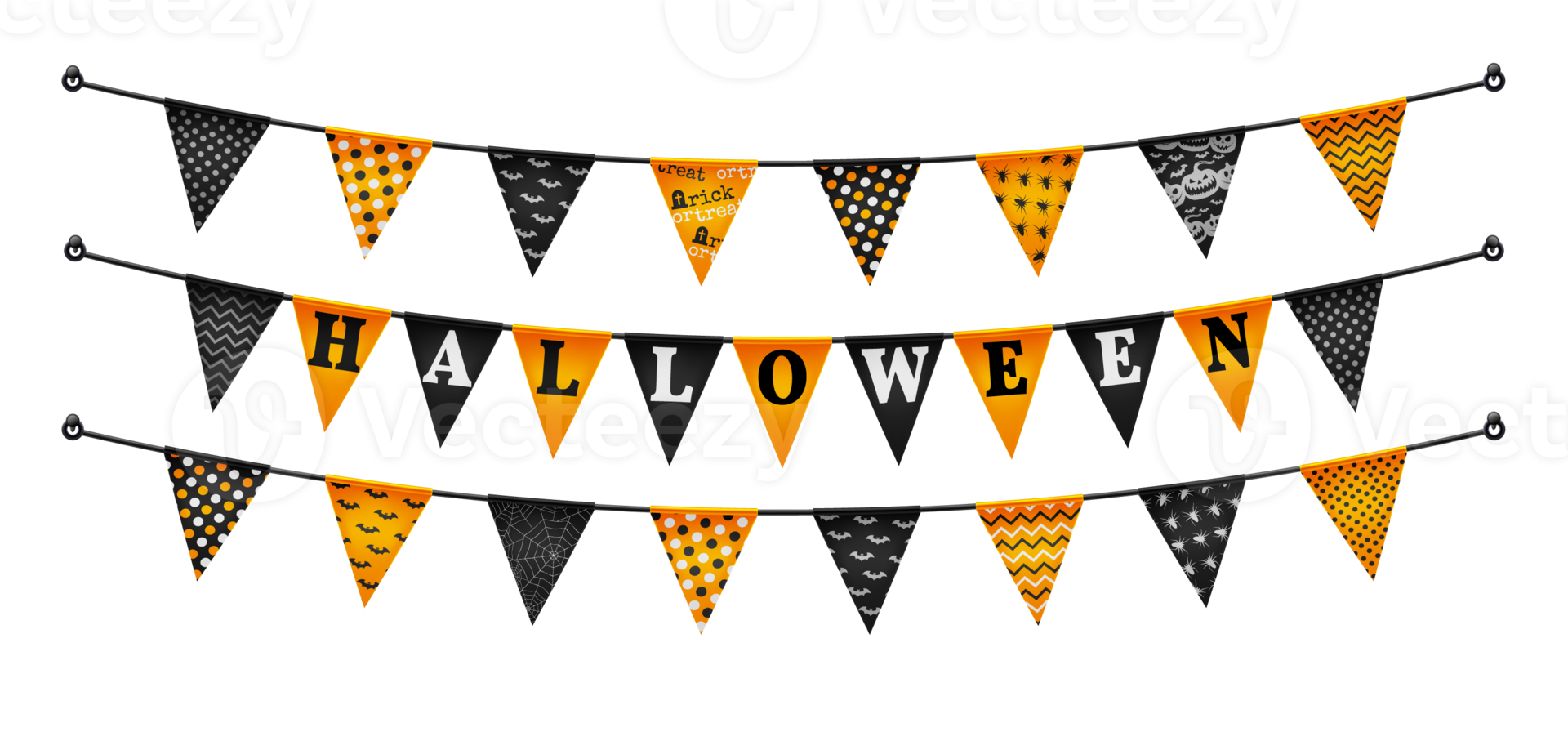 Halloween buntings for Happy Halloween.Halloween Flags Garlands with orange and black.Website spooky or banner template. png