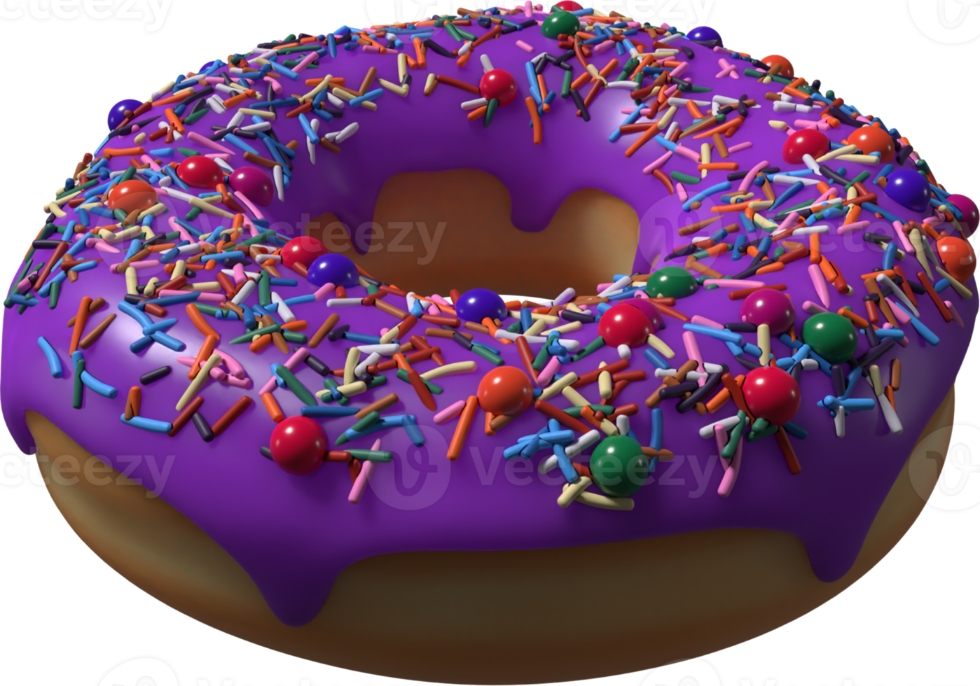 Purple Donut with Sprinkles 3D Illustration png