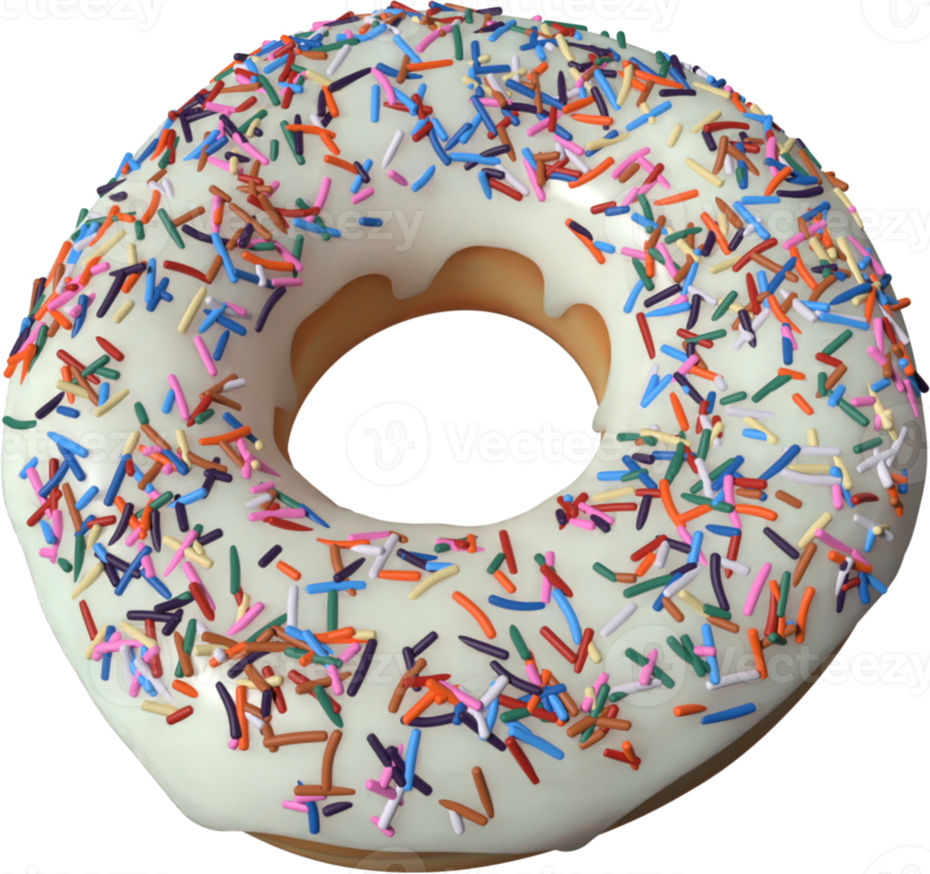 White Donut with Sprinkles 3D Illustration png