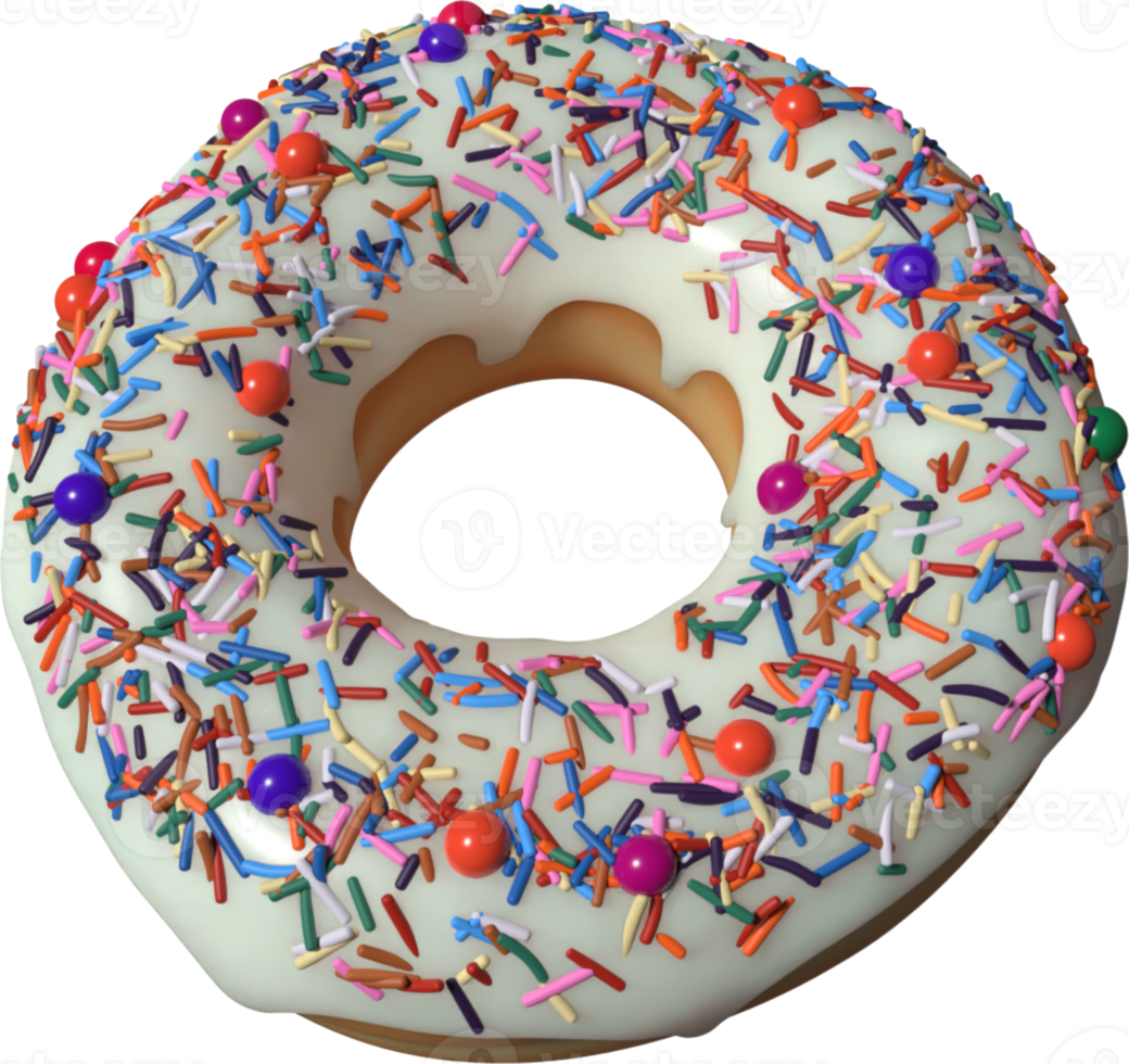 White Donut with Sprinkles 3D Illustration png