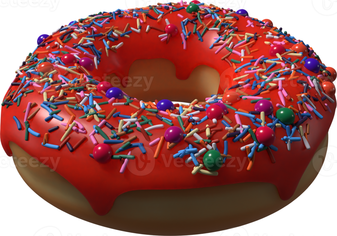 donut rojo con chispas ilustración 3d png