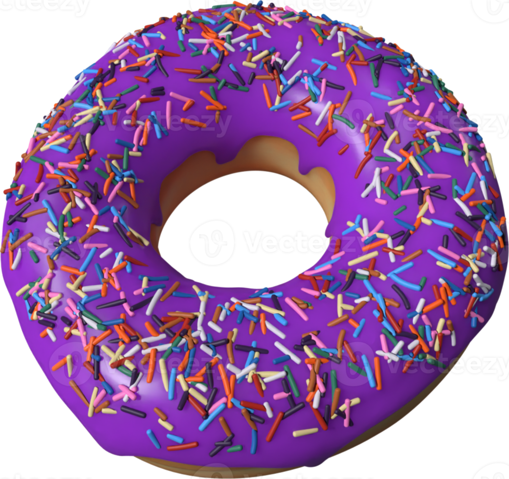 rosquinha roxa com ilustração 3d de granulado png