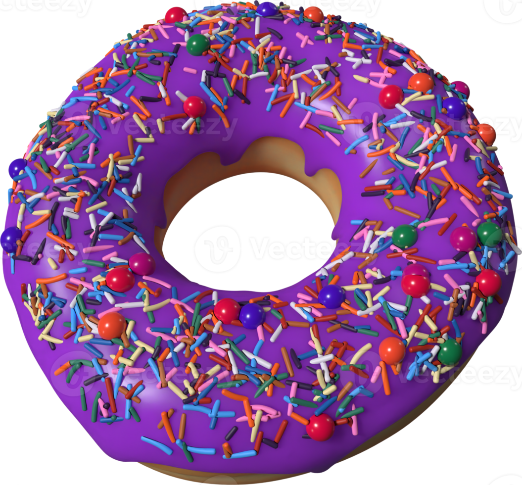 Purple Donut with Sprinkles 3D Illustration png