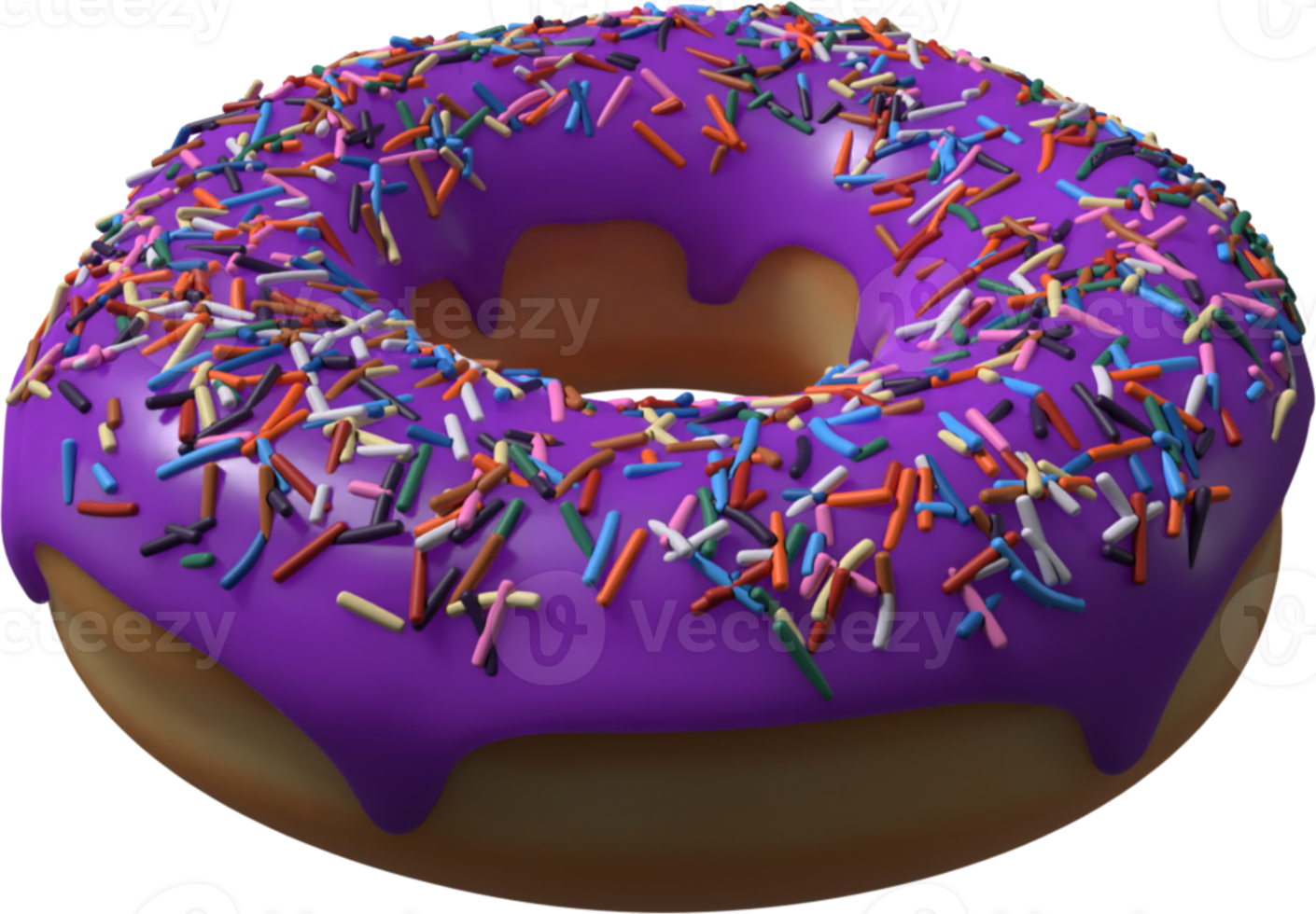 Purple Donut with Sprinkles 3D Illustration png