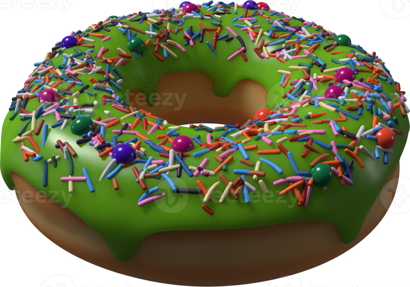 Green Donut with Sprinkles 3D Illustration png