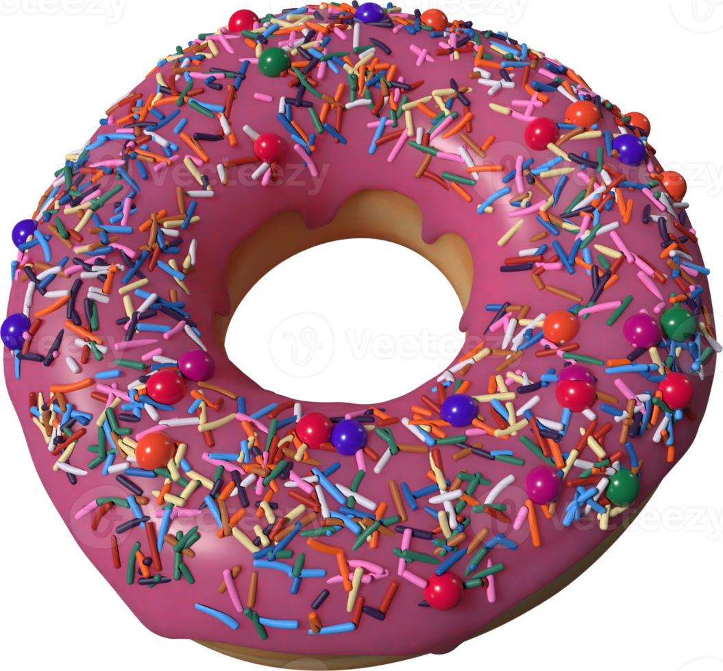 Pink Donut with Sprinkles 3D Illustration png