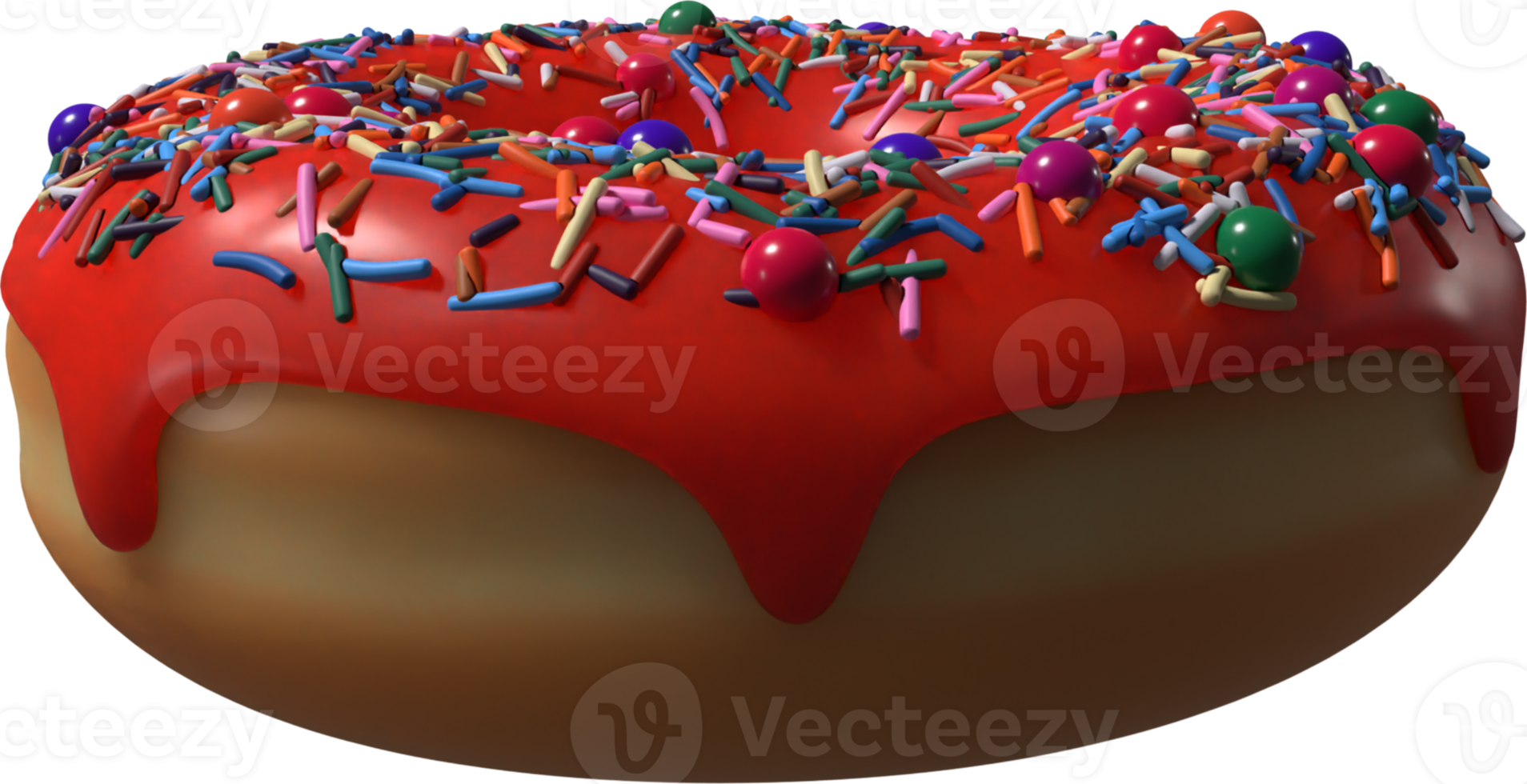 Red Donut with Sprinkles 3D Illustration png