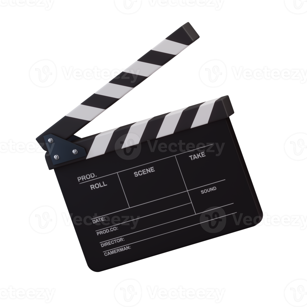 Realistic open  movie clapper open isolated on transparent background. Shown slate board png