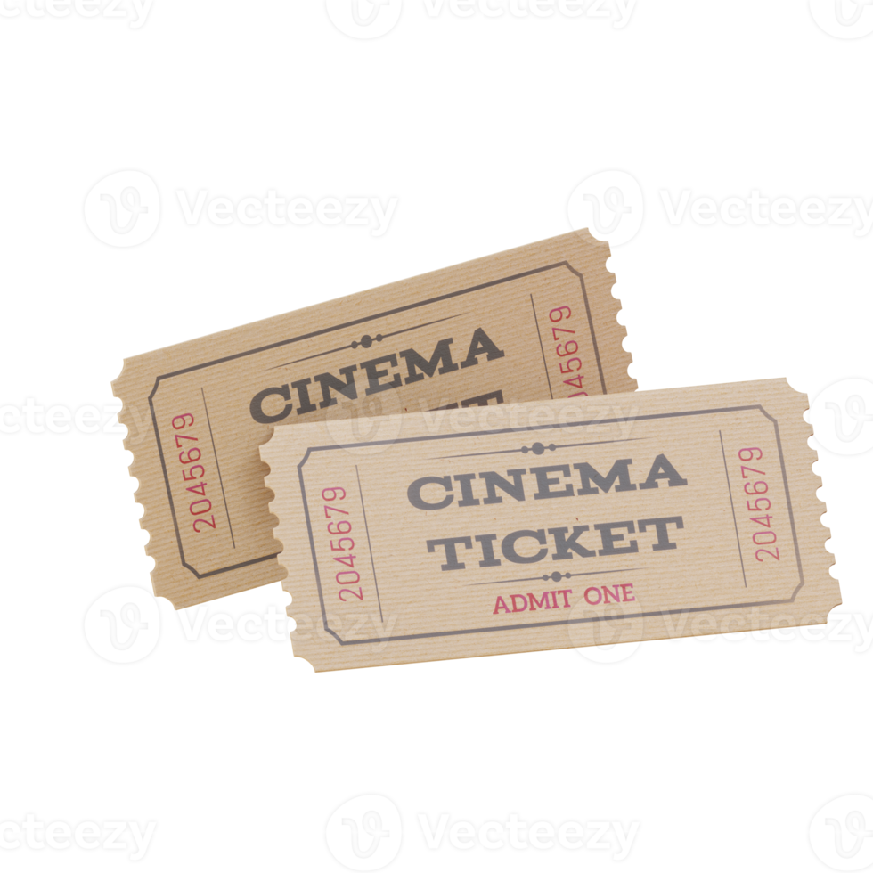 Two Realistic  Vintage retro cinema tickets for concept design png