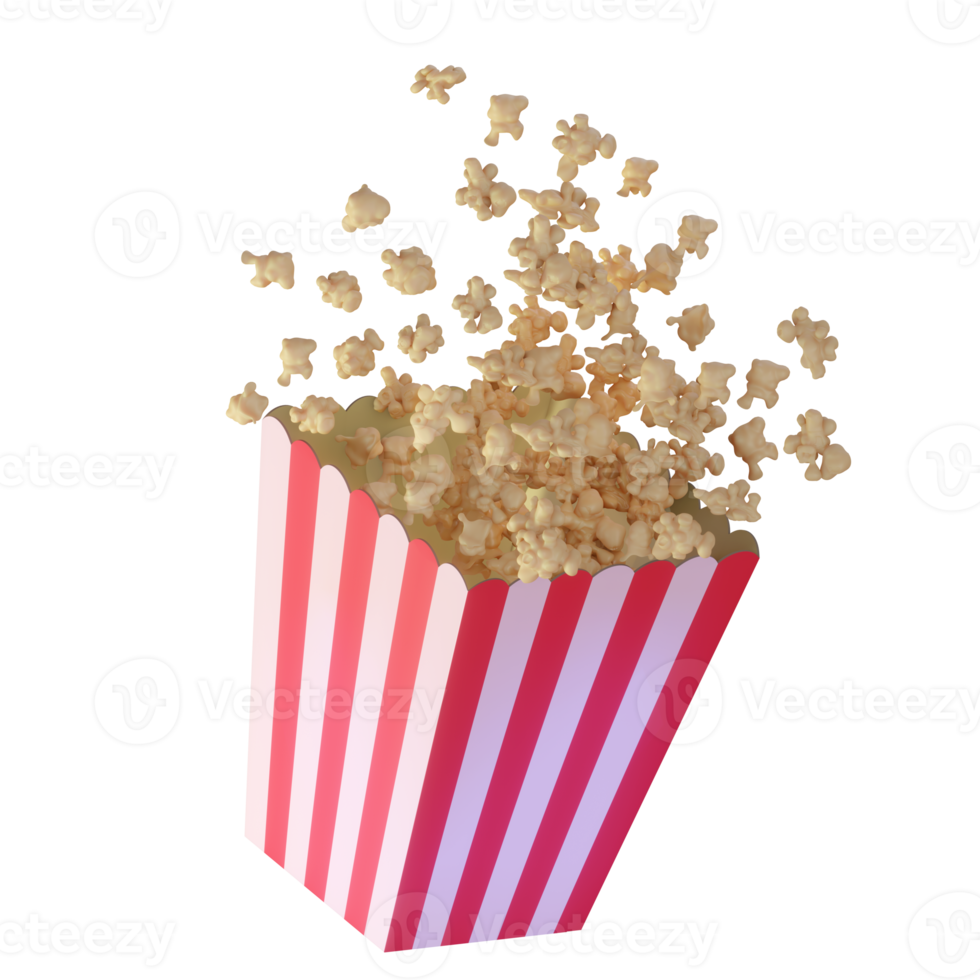 realistische heerlijke popcorn in een rood gestreepte papieren beker geïsoleerd png