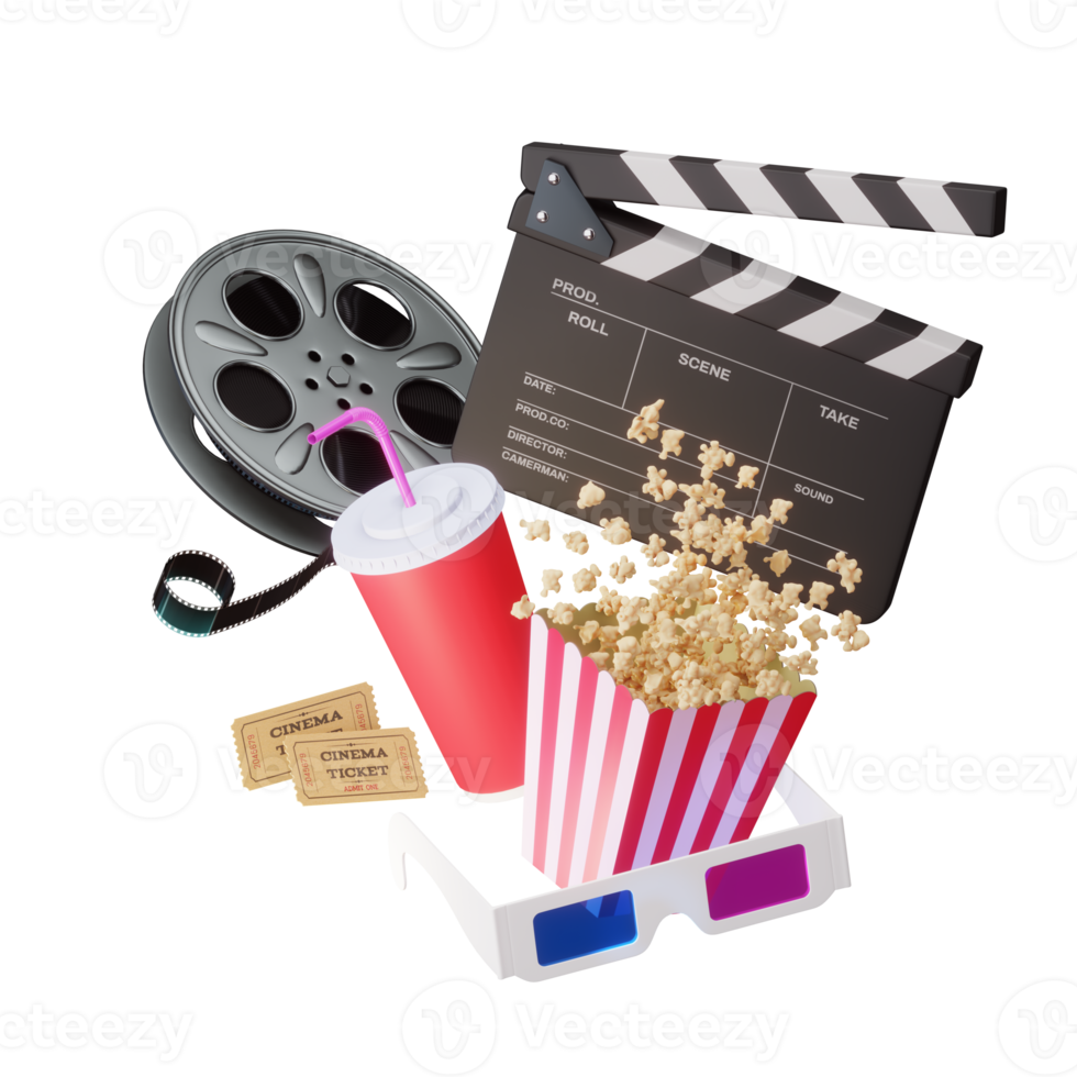 Online-Kinokunstfilme mit Popcorn- und Filmstreifen-Kinematographenkonzept. png