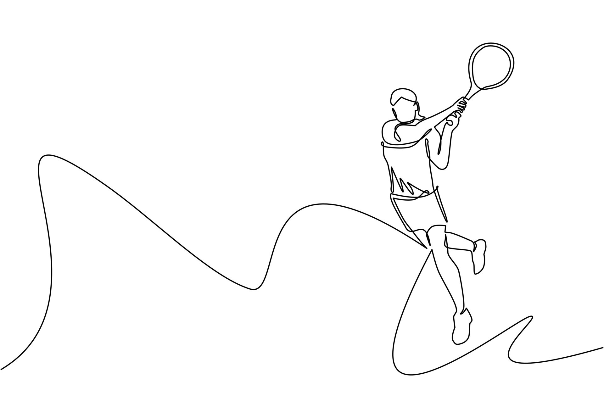 Single one line drawing young happy female tennis player hit opponent's