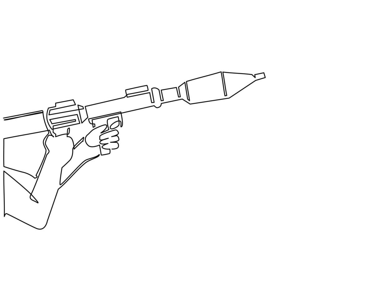 Single continuous line drawing hand holding rocket launcher. Rocket launcher with missiles. Soviet Russian rocket launchers and grenades for RPG-7. Game resources. One line draw graphic design vector